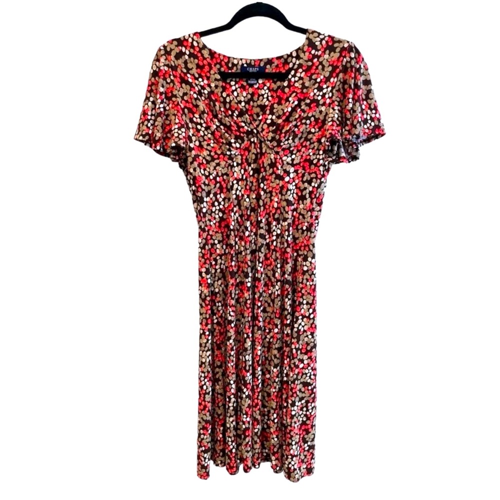 Chaps Womens Small V-Neck Short Flutter Sleeve Abstract Polka Dot‎ A-Line Dress